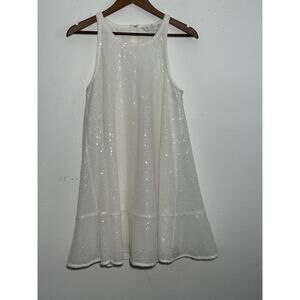 LC LAUREN CONRAD Sequin Trapeze Sleeveless Antique White Mini Dress Size 6